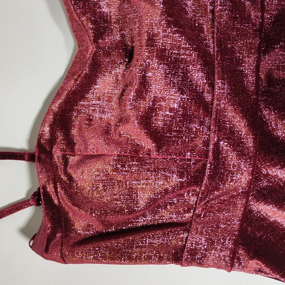 Free‎ People Shattered Shine velvet mini dress berry pink L - Picture 6 of 11